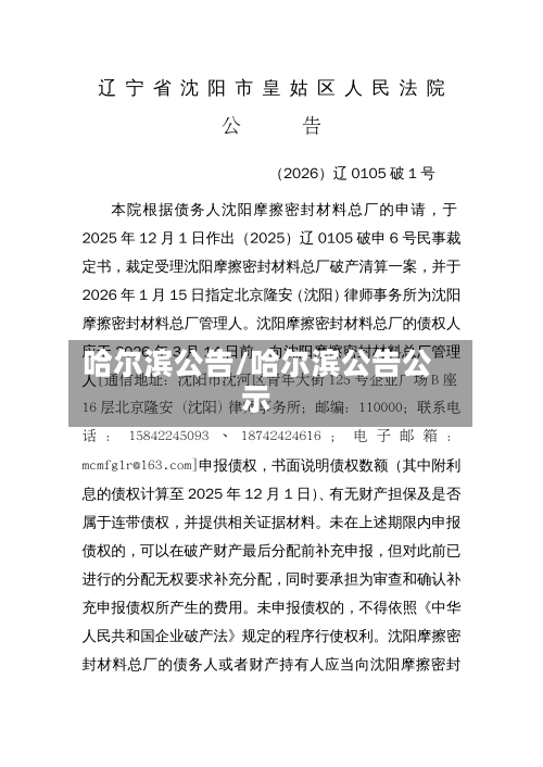 哈尔滨公告/哈尔滨公告公示