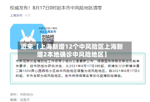 近来【上海新增12个中风险区上海新增2本地确诊中风险地区】