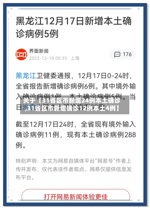 关于【31省区市新增24例本土确诊,31省区市新增确诊12例本土4例】